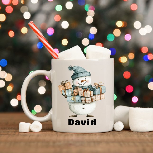 Personalized Snowman Holding Christmas Presents Coffee Mug (Personalized Snowman Holding Christmas Presents Coffee Mug
)