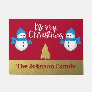 Personalized Snowman Merry Christmas Welcome Doormat