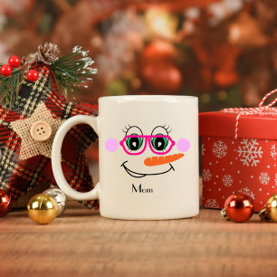Personalized Snowman Mom With Pink Glasses Coffee Mug