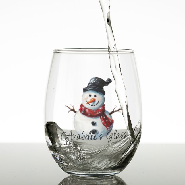 Personalized Snowman Name Christmas  Stemless Wine Glass (Creator Uploaded)
