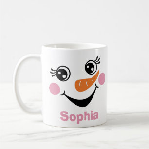 Personalized Snowman Pink Mug with Custom Name