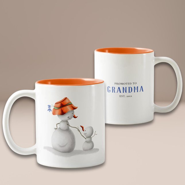 Personalized Snowman Promoted to Grandma Two-Tone Coffee Mug (Creator Uploaded)