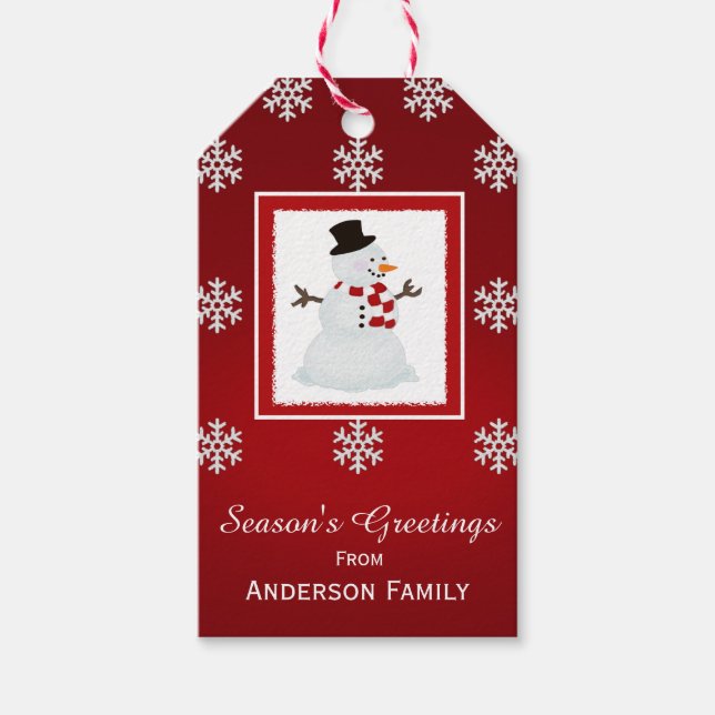 Personalized Snowman Red Gift Tags (Front)