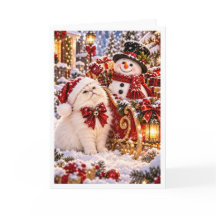Personalized Snowman & White Persian Cat Christmas