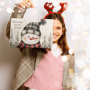 Personalized Snowman Winter Hug Family Name  Large Gift Bag