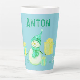 Personalized Snowman with Gifts Latte Mug