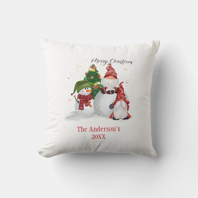 Personalized Snowmen Gnomes Christmas  Throw Pillow (Front)