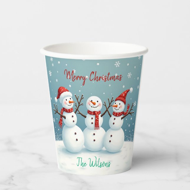 Personalized snowmen paper cups (Front)
