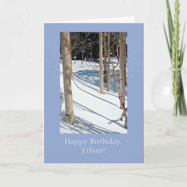 Personalized Snowy Aspens Birthday Card Template (Front)