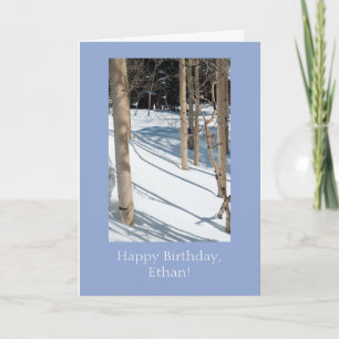 Personalized Snowy Aspens Birthday Card Template