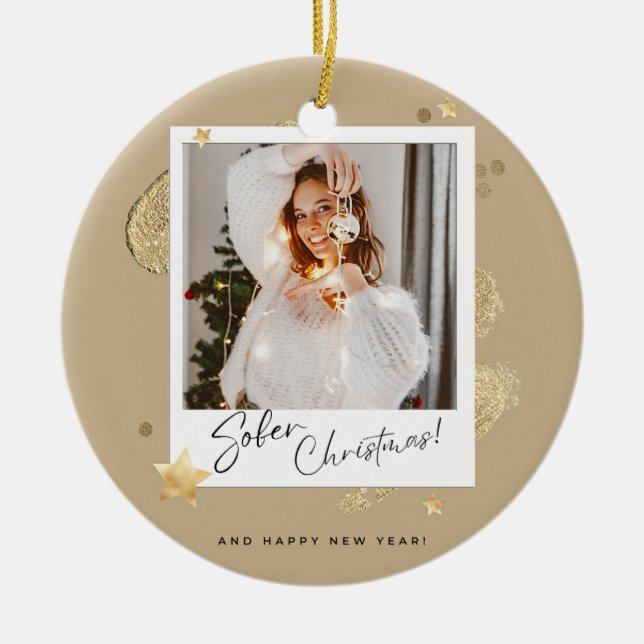 Personalized sober christmas ceramic ornament (Front)