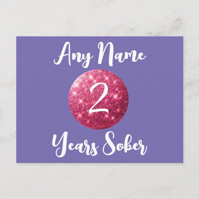 Personalized Sobriety Birthday Card Pink Glitter  (Front)