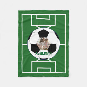 Personalized Soccer Ball and Field Photo template Fleece Blanket