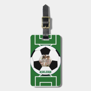 Personalized Soccer Ball and Field Photo template Luggage Tag