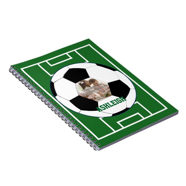 Personalized Soccer Ball and Field Photo template Notebook (Right Side)