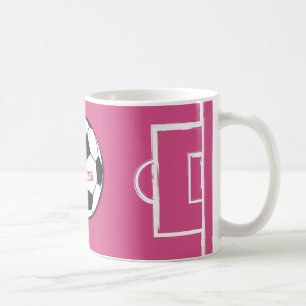 Personalized Soccer Ball and Field Pink Coffee Mug