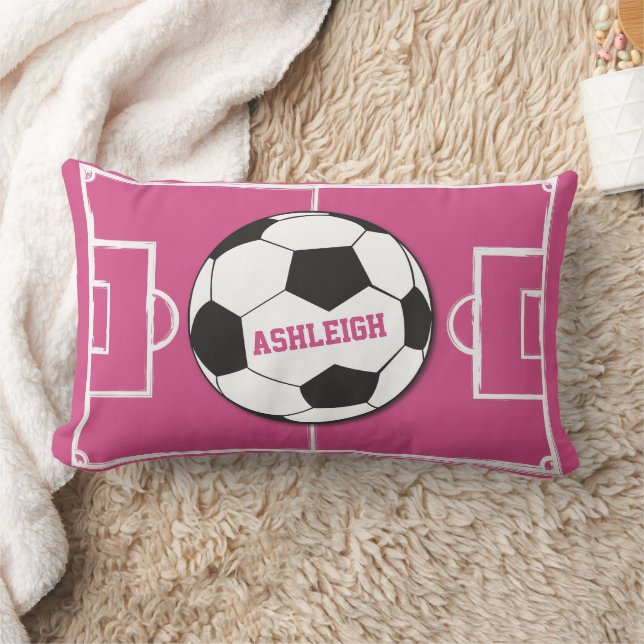 Personalized Soccer Ball and Field Pink Lumbar Pillow (Blanket)
