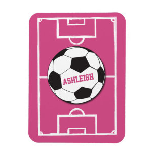 Personalized Soccer Ball and Field Pink Magnet