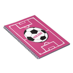 Personalized Soccer Ball and Field Pink Notebook