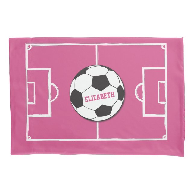 Personalized Soccer Ball and Field Pink Pillowcase (Front)