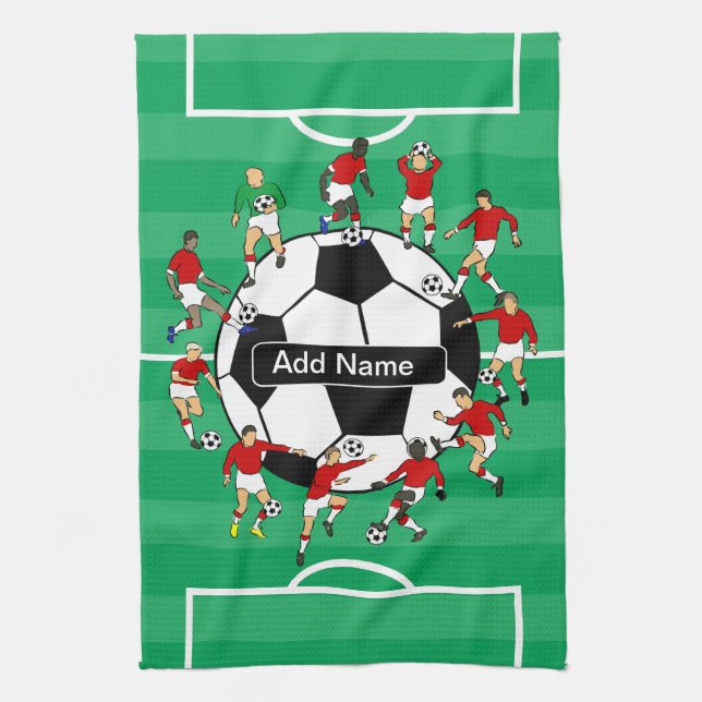 Personalized soccer ball and players kitchen towel (Vertical)