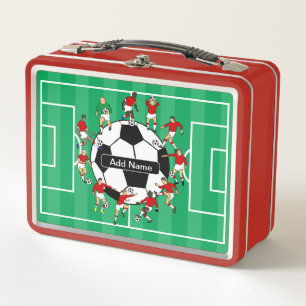 Personalized soccer ball and players metal lunch box