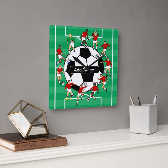 Personalized soccer ball and players square wall clock (Office)