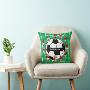 Personalized soccer ball and players throw pillow