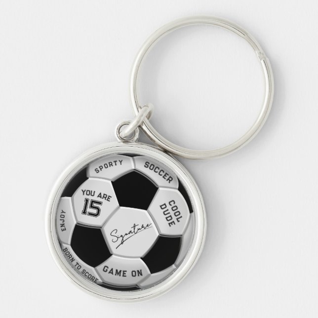 Personalized Soccer Ball Birthday  | Age Name Text Keychain (Front)