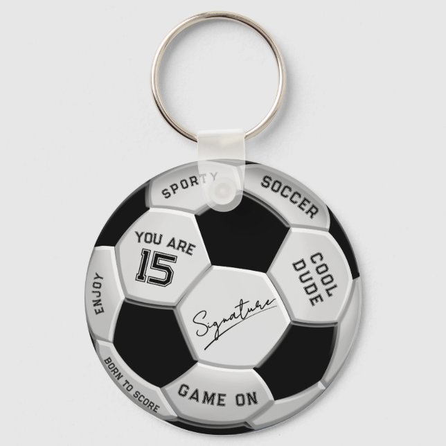 Personalized Soccer Ball Birthday  | Age Name Text Keychain (Front)