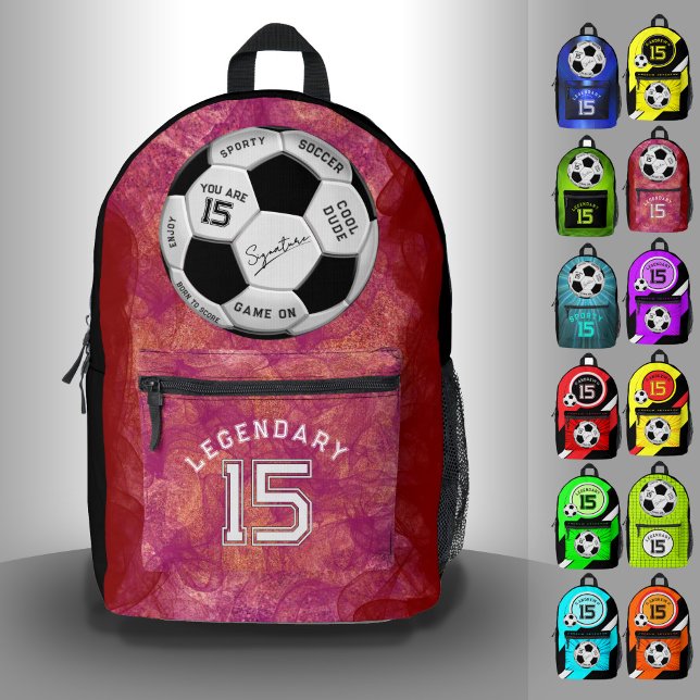 Personalized Soccer Ball Birthday  | Age Name Text Printed Backpack (Creator Uploaded)