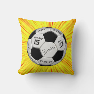 Personalized Soccer Ball Birthday Age Name Text Throw Pillow