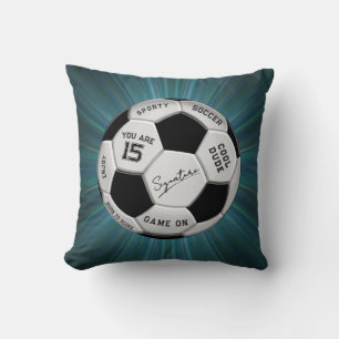Personalized Soccer Ball Birthday Age Name Text Throw Pillow