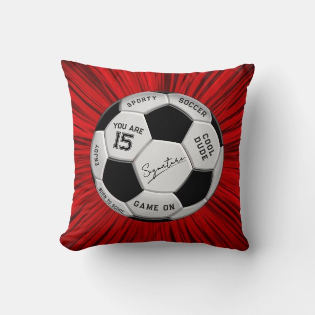 Personalized Soccer Ball Birthday | Age Name Text Throw Pillow (Front)