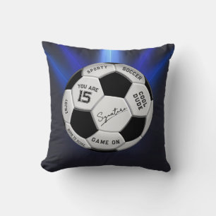 Personalized Soccer Ball Birthday Age Name Text Throw Pillow