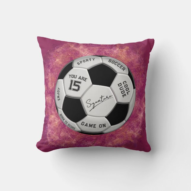 Personalized Soccer Ball Birthday  | Age Name Text Throw Pillow (Front)