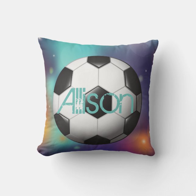 Personalized Soccer Ball Galaxy Print Throw Pillow (Front)