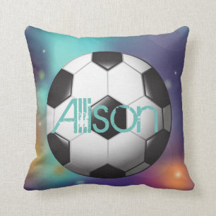 Personalized Soccer Ball Galaxy Print Throw Pillow