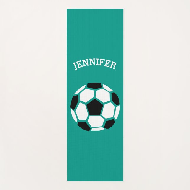 Personalized Soccer Ball Geometric Green Kids Yoga Mat (Front)