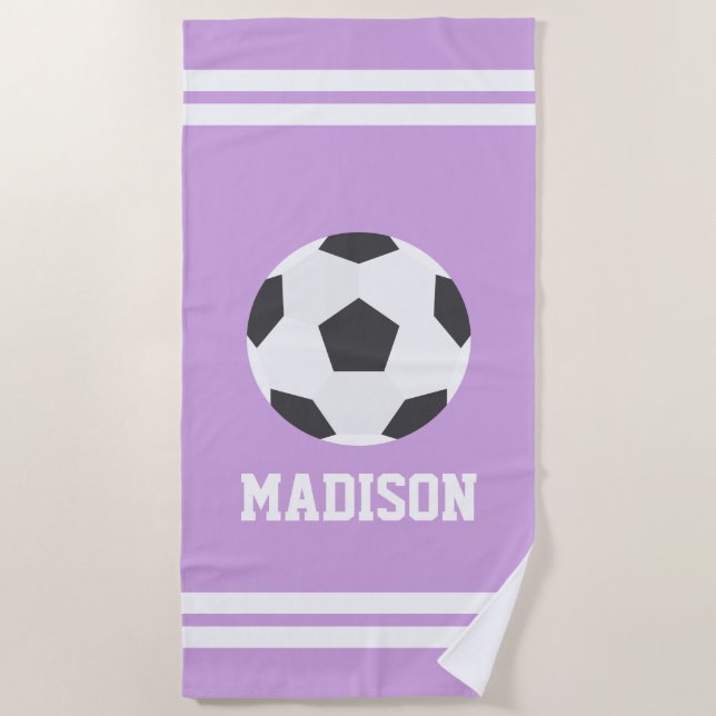 Personalized Soccer Ball Girls Beach Towel (Front)