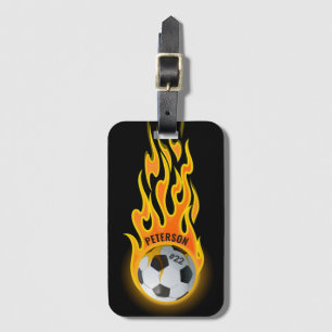Personalized Soccer Ball in Flames Team Player Luggage Tag