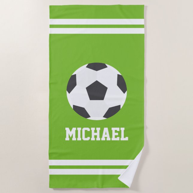 Personalized Soccer Ball Kids Beach Towel (Front)