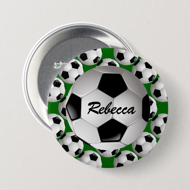 Personalized Soccer Ball on Football Pattern 3 Inch Round Button (Front & Back)