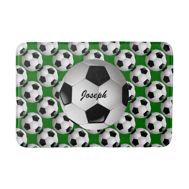 Personalized Soccer Ball on Football Pattern Bath Mat (Front)