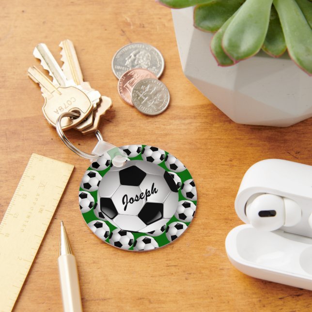 Personalized Soccer Ball on Football Pattern Keychain (Desk)