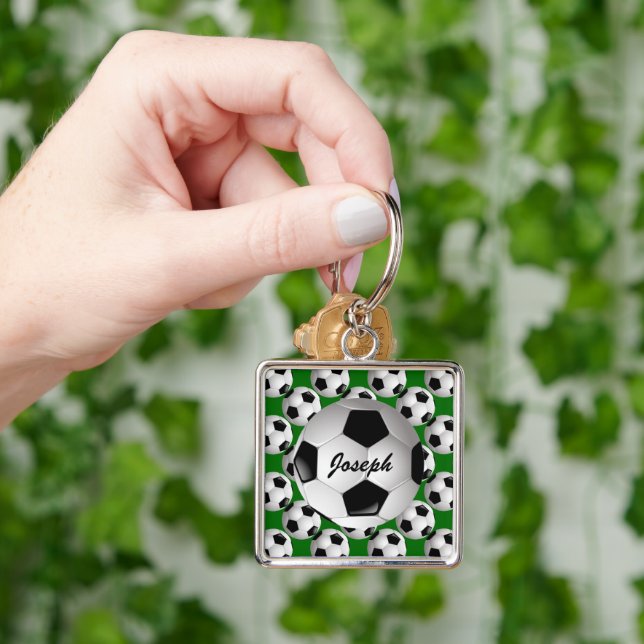 Personalized Soccer Ball on Football Pattern Keychain (Hand)