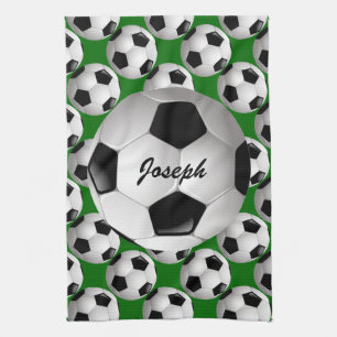 Personalized Soccer Ball on Football Pattern Kitchen Towel