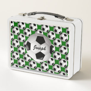 Personalized Soccer Ball on Football Pattern Metal Lunch Box