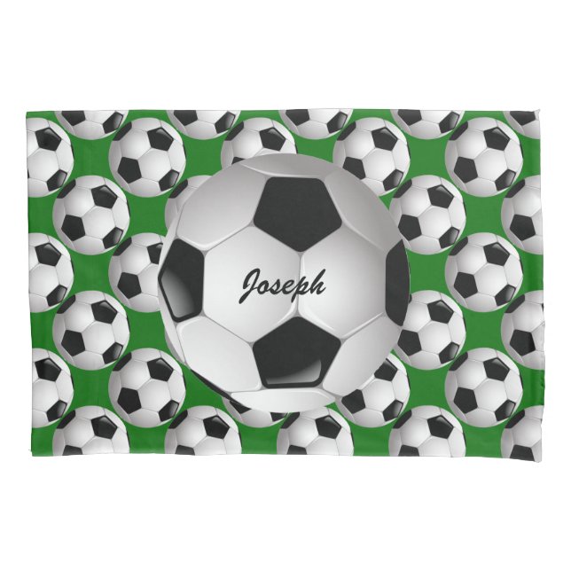 Personalized Soccer Ball on Football Pattern Pillowcase (Front)