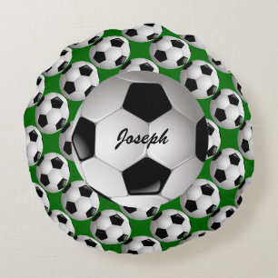 Personalized Soccer Ball on Football Pattern Round Pillow